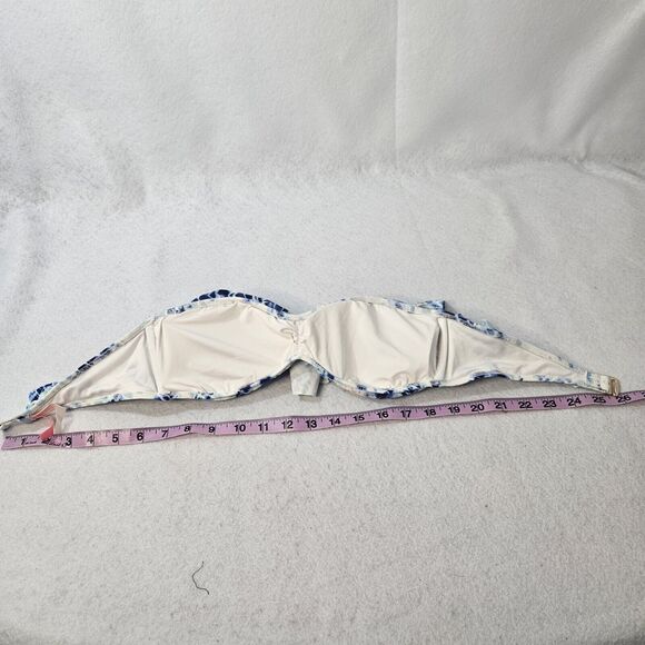VICTORIA SECRET PINK Bandeau Blue & White Tie Dye Bikini Top Sz M Removable Pads - Picture 2 of 4